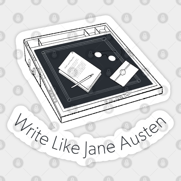 Jane Austen Writing Desk Black and White Sketch Sticker by MariOyama